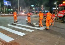 Prefeitura Sinaliza Horizontal as novas rotatórias da Joaquim Murtinho