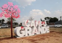 Painel e monumento em rotatória são vandalizados com pichação em Campo Grande
