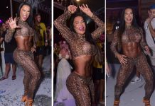 Gracyanne Barbosa usa look de oncinha transparente e justíssimo em festa