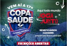 As inscrições para a 17ª Edição da Copa Cassems começam no dia 9 e vão até o dia 27 de setembro.